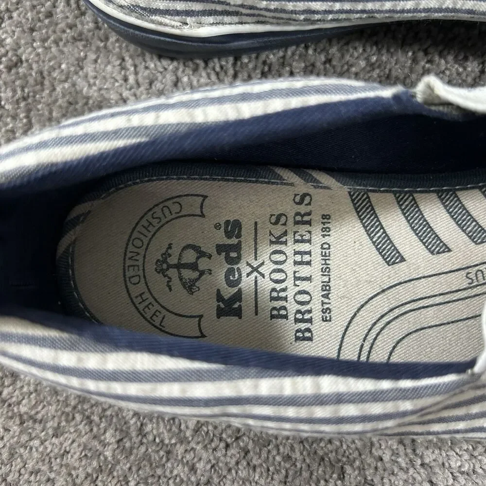 Keds x Brooks Brothers Men’s Size 8.5 Navy Searsucker Striped Slip-On Shoes Used